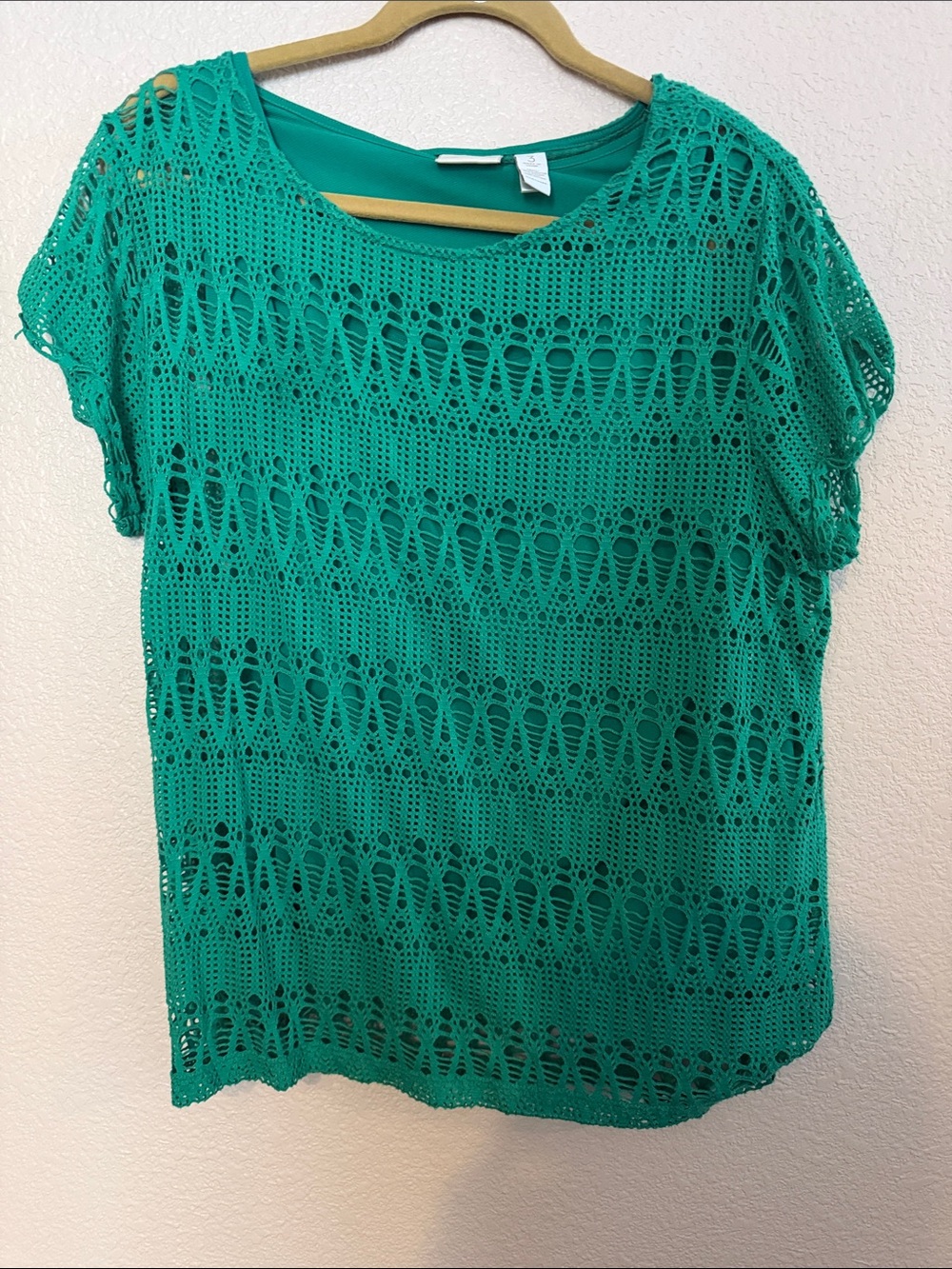 Chico's Teal Crochet Short Sleeve Layered Tee